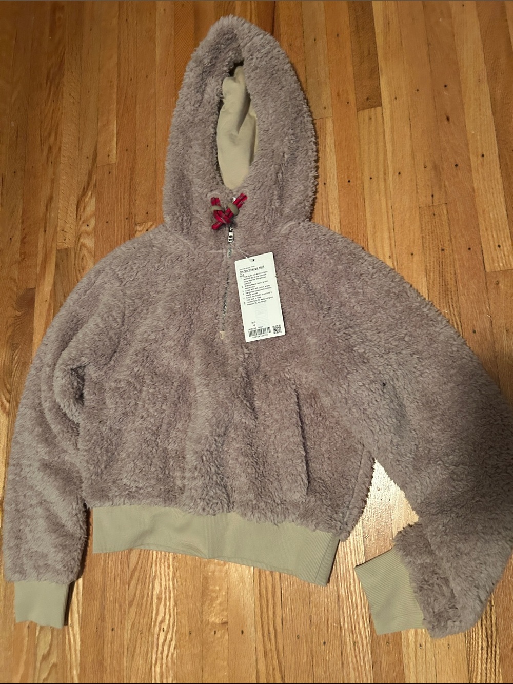lululemon athletica Plush Hooded Pullover in Taupe with Red Toggle